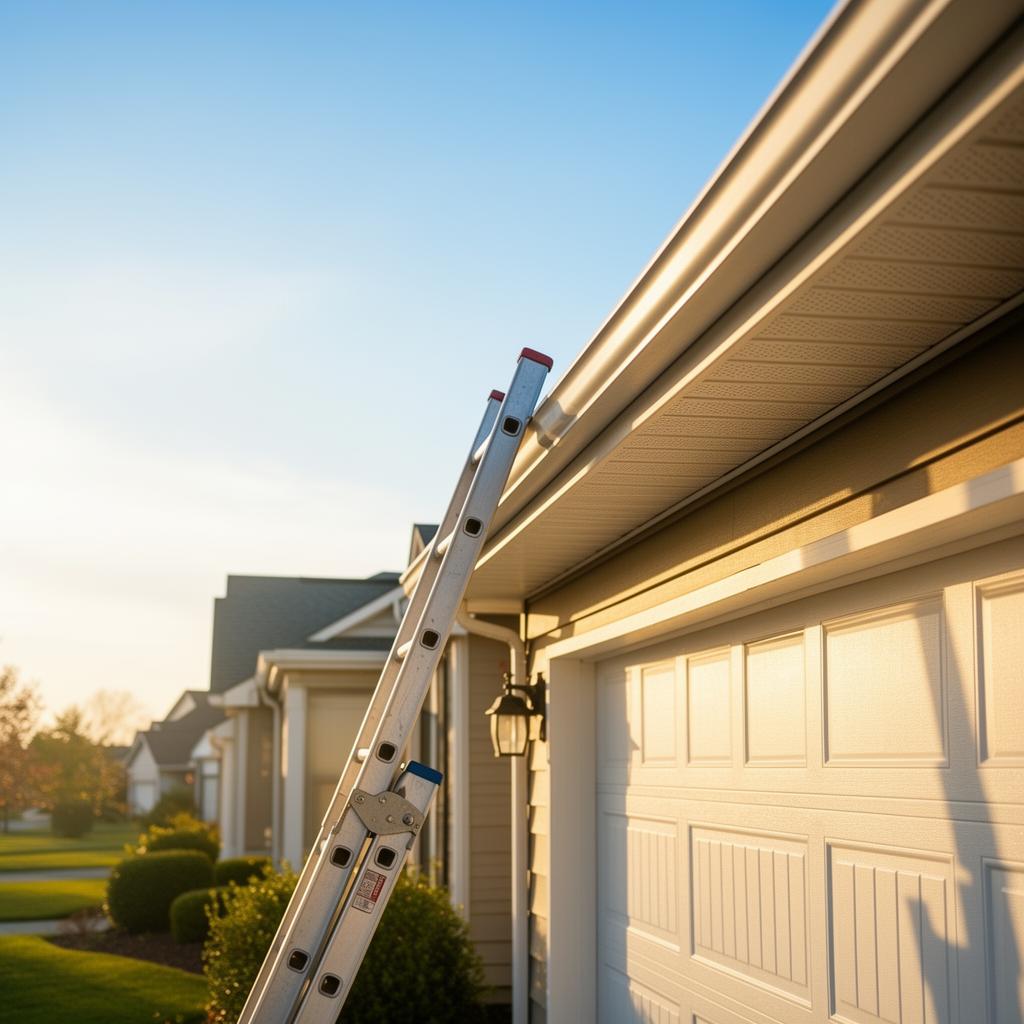 Technician inspecting roof gutter system